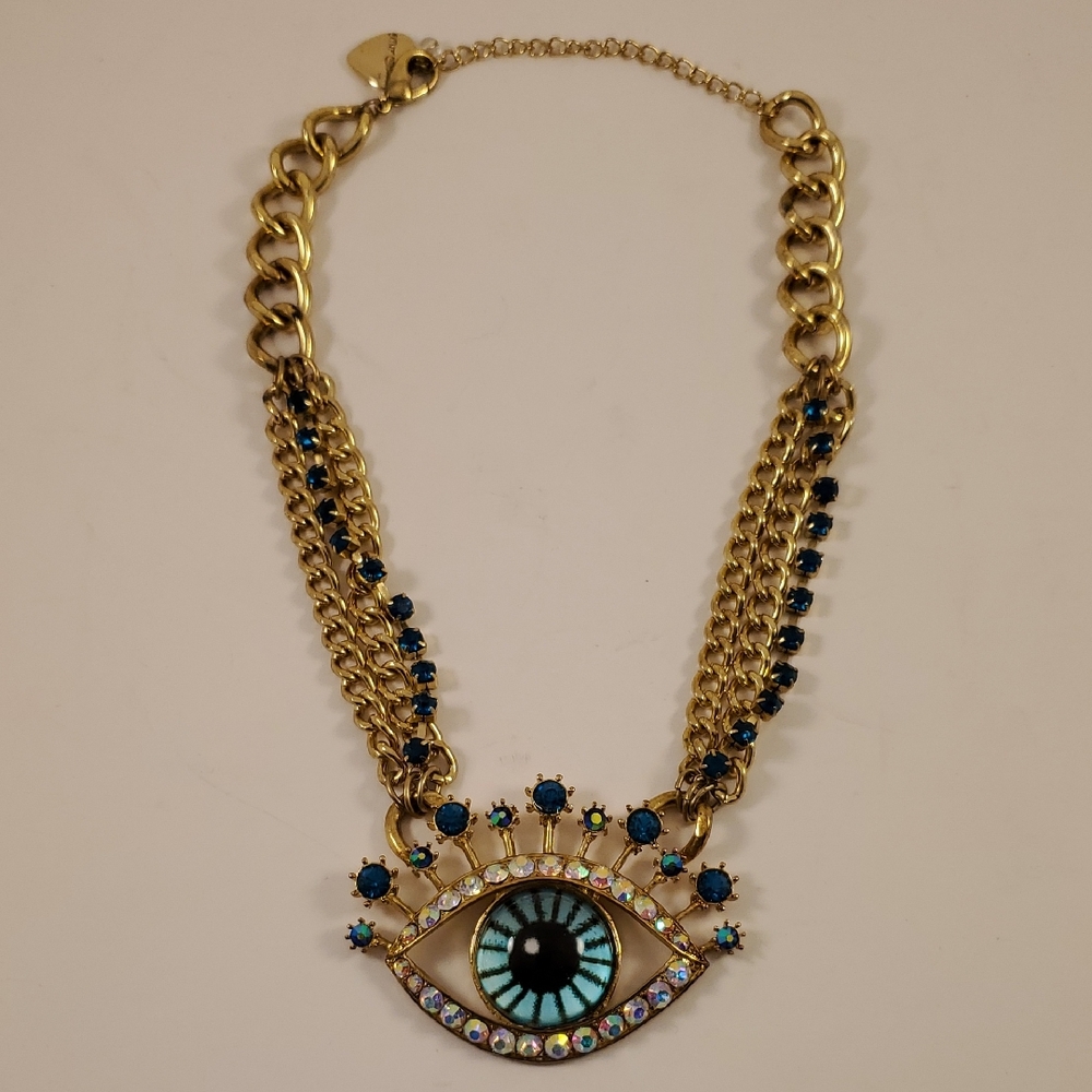 Betsy Johnson "The Eyes Have It" Gold & Blue Eye Pendant Necklace  (H&S)
